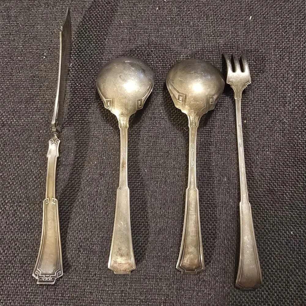 X4 Oneida GRECIAN Silverplate 1881 Rogers Greek Key Pickle Fork Butter Knife